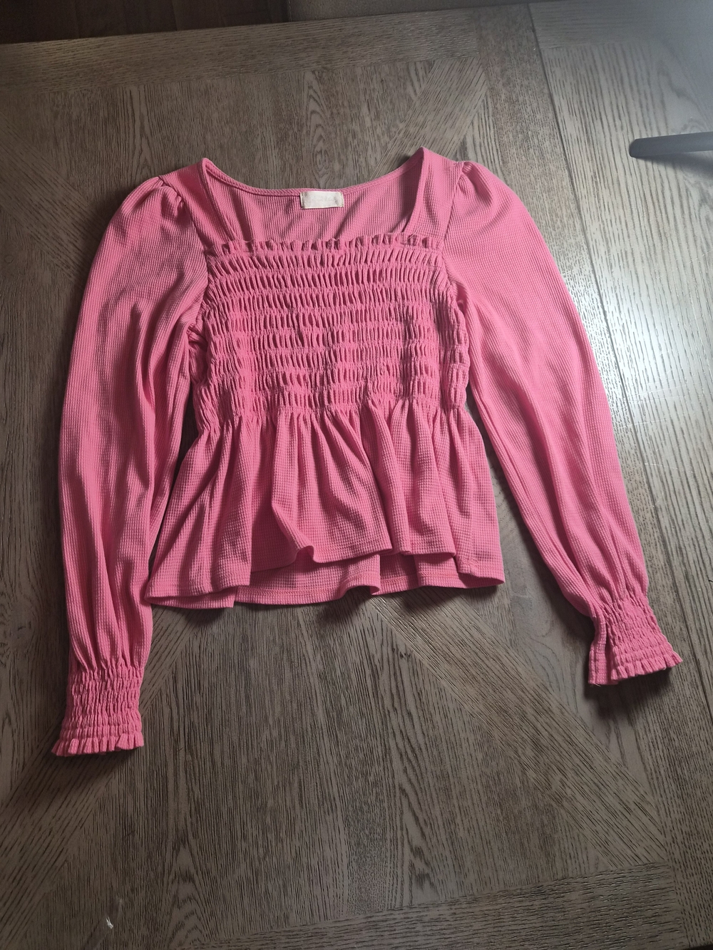 Altar'd State Pink Smocked Peplum Long-Sleeve Top